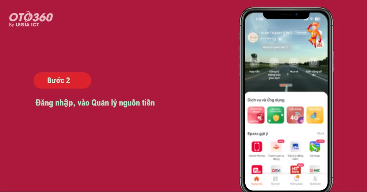 Bước 2: Đăng nhập và vào Quản lý nguồn tiền.